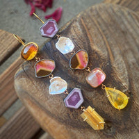 Totem Earrings with Tourmaline, Quartz, Sapphire, and Keshi Pearl
